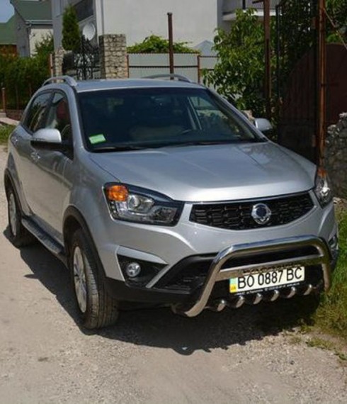 Кенгурятник низкий с грилем на SsangYong Korando TAMSAN нержавейка фото