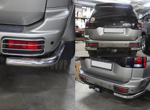 Защита заднего бампера для Mitsubishi Pajero Sport 98-08 Уголки одинарные от Tamsan фото