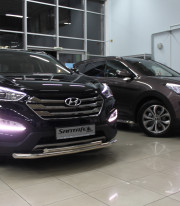 Защита переднего бампера для Hyundai Grand Santa-Fe 13+ труба двойная от производителя Tamsan фото