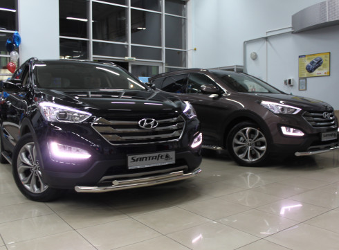 Защита переднего бампера для Hyundai Grand Santa-Fe 13+ труба двойная от производителя Tamsan фото