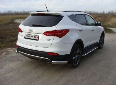 Защита заднего бампера для Hyundai Santa Fe 13-18 Уголки одинарные Tamsan фото
