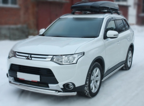 Защита переднего бампера для Mitsubishi Outlander XL 12-15 труба двойная от Tamsan фото